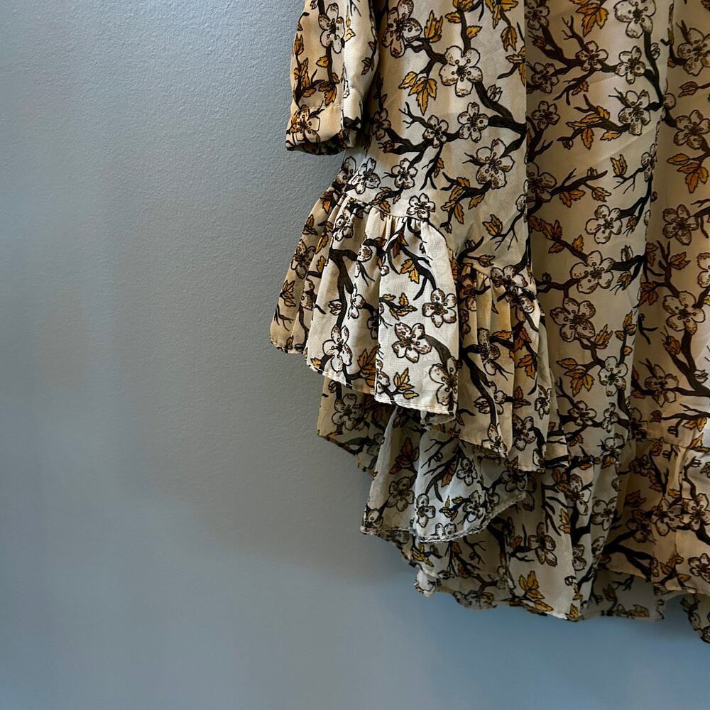 Kasirga Floral Bell Sleeve Ruffle Hem Dress Boho Spring Mini - Picture 9 of 10